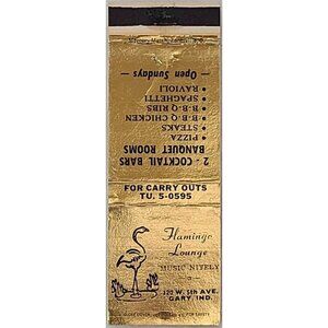 Vintage Front Strike Matchbook Cover Flamingo Lounge Gary IN Indiana